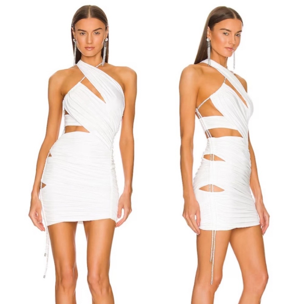 Michael Costello x REVOLVE Marley Midi Dress in Ivory Rhinestone Cord Bodycon S